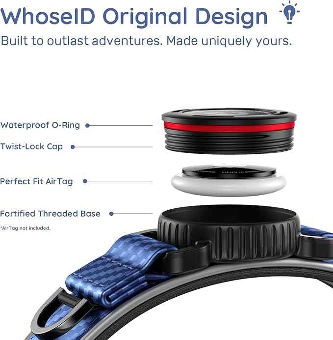 WhoseID Premium Leather Dog Collar - Waterproof AirTag Dog Collar | Magnetic Buckle Heavy Duty Collar | Medium Reflective Dog Collar with AirTag Holder