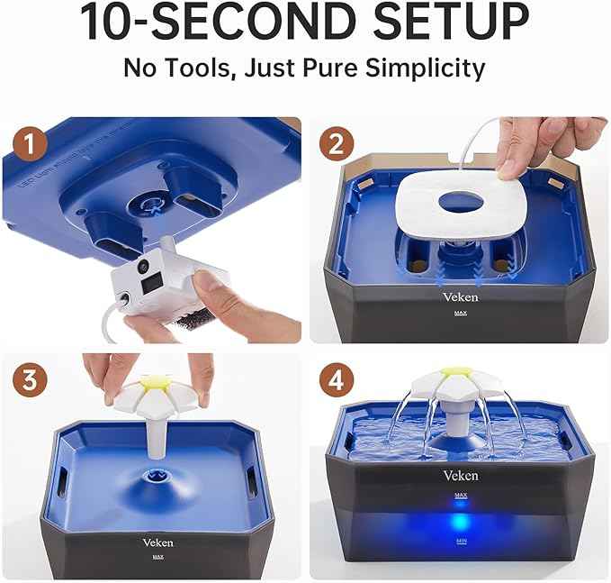 Veken Award-Winning Small Pet-Friendly Cat Water Fountain with Quiet Pump, Easy to Clean & Assemble, 50oz Mini Pet Water Dispenser Gifts for Cats, Dogs and Small Animals, Blue