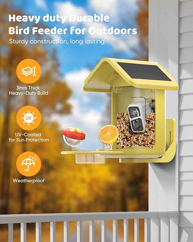 Bird Feeder with Camera Solar Powered : Smart Camera Bird Feeder 2K Live Steam for Outdoor, 5MP Photos, AI Identification, 1.8L Large Capacity, Gifts for Mom Dad, Built in Dual Solar Panel