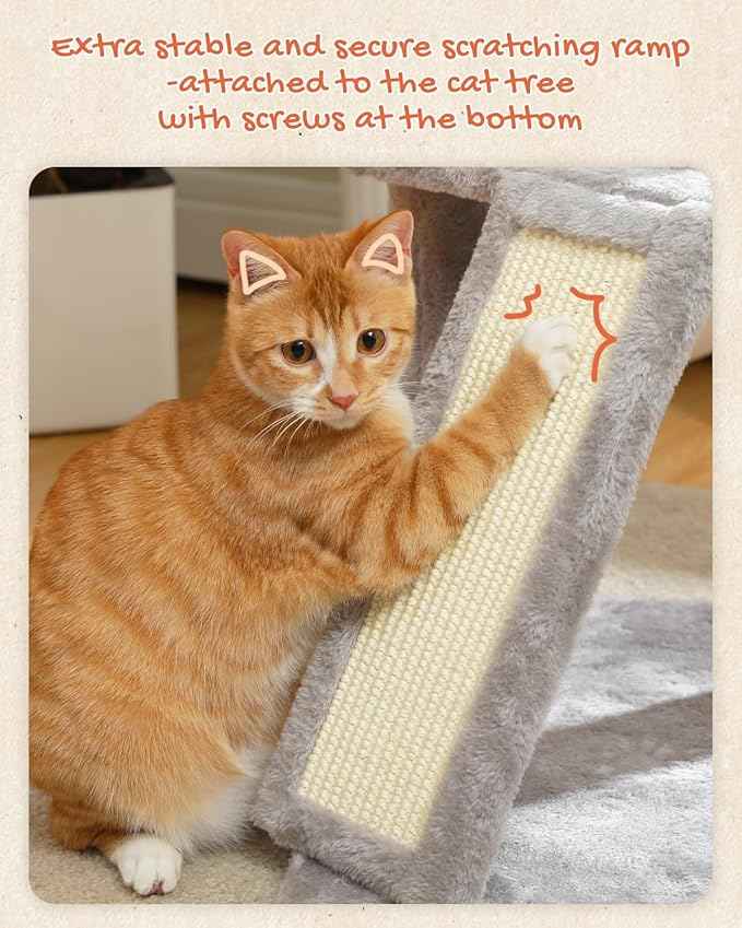 Multi-Level Cat Tree Tower for Indoor Cats, 51.2” Tall Cat Condo with Plush Perch, Scratching Posts & Cozy Hammock, Stable Cat Climbing Tower for Large Cats and Kittens