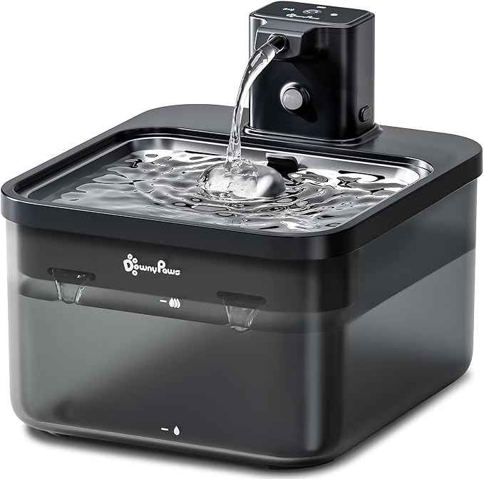 DownyPaws Cat Water Fountain Stainless Steel Cordless, 84oz/2.5L Fursink Wireless Pet Water Fountains for Cats Indoor, Battery Operated Cat Drinking Fountain, Ultra Quiet Pump, BPA-Free, Black