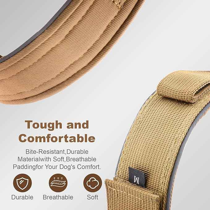2026 Upgrade Dog Collar with IPX8 Waterproof AirTag Holder,Military Tactical Comfortable Control Handle and Ultra-Durable Metal Buckle/Night Reflective,GPS Collar for Medium to Large Dogs（Khaki/XL）