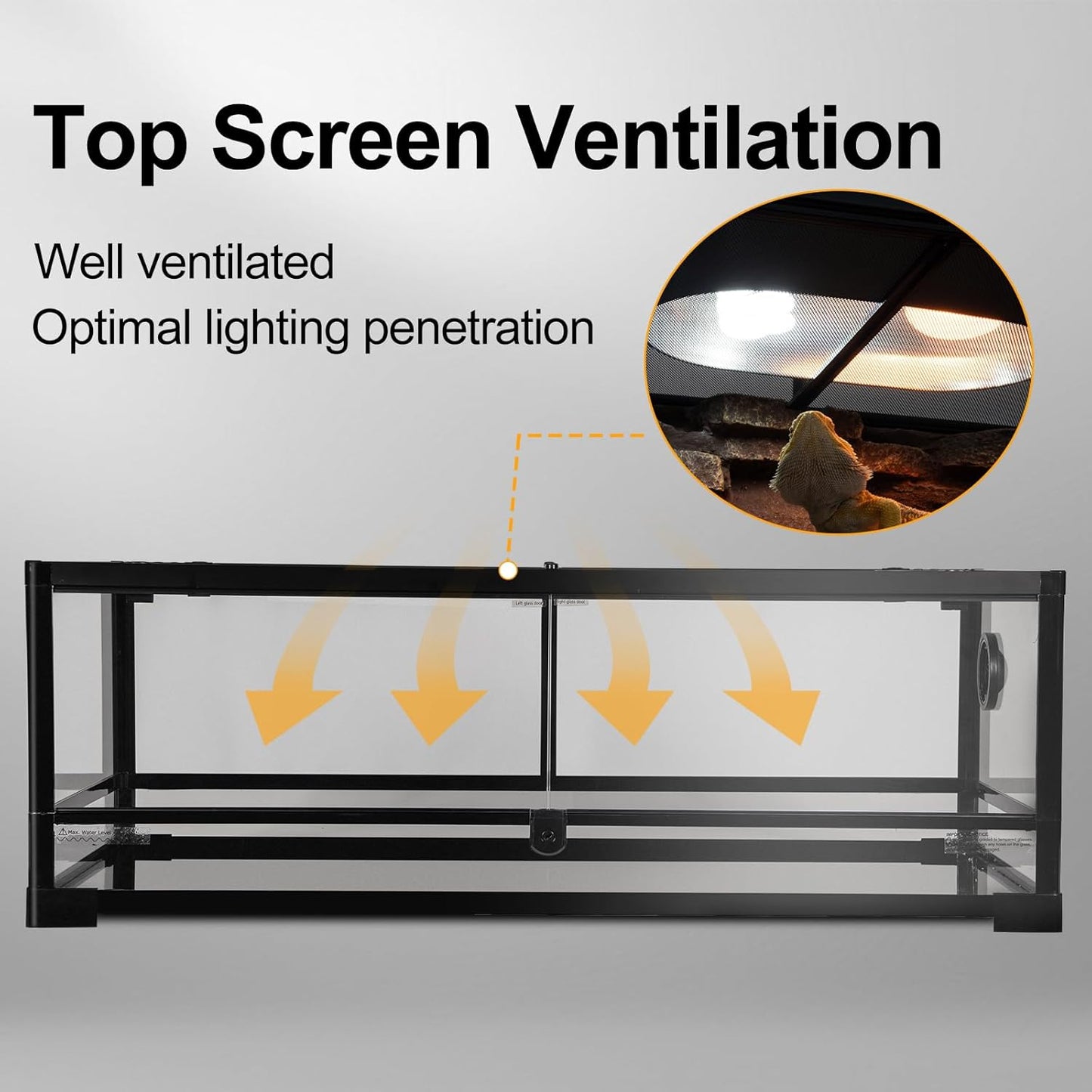 Tempered Glass Reptile Tank, 36" x 18"x 12" Front Opening Terrarium with Top Screen Ventilation & Water-Holding Bottom, 35 Gallon Reptile Enclosure for Bearded Dragon, Snake, Leopard Gecko - FurryFun