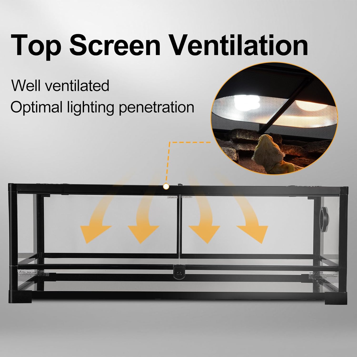 Tempered Glass Reptile Tank, 36" x 18"x 12" Front Opening Terrarium with Top Screen Ventilation & Water-Holding Bottom, 35 Gallon Reptile Enclosure for Bearded Dragon, Snake, Leopard Gecko - FurryFun