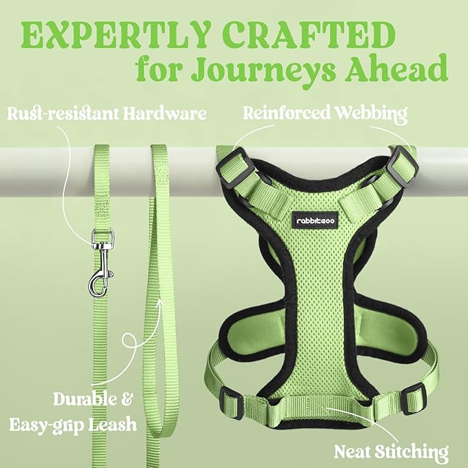 rabbitgoo Cat Harness and Leash for Walking, Escape Proof Soft Adjustable Vest Harnesses for Cats, Easy Control Breathable Reflective Strips Jacket, Light Green, M