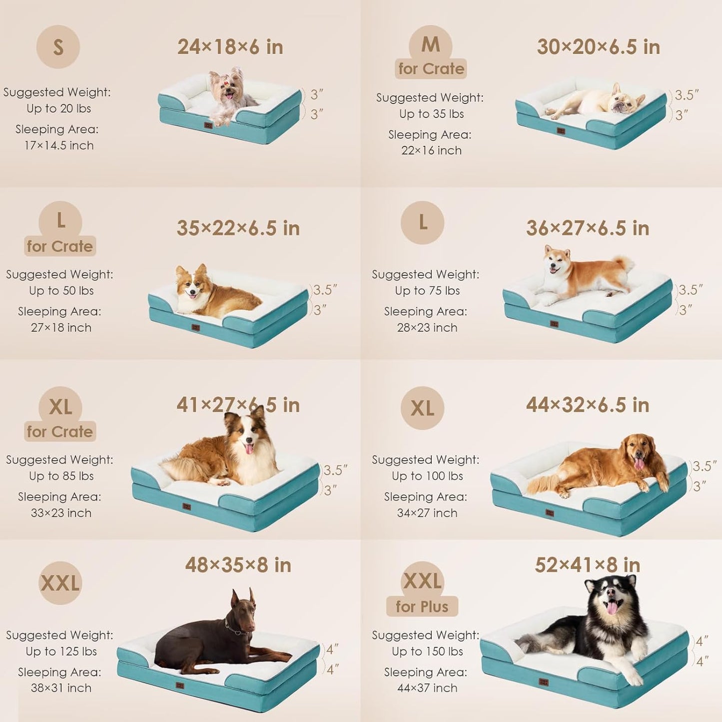 EHEYCIGA Orthopedic Dog Bed for Large Dogs, Waterproof Memory Foam, Turquoise Blue, 35"L x 22"W x 6.5"Th