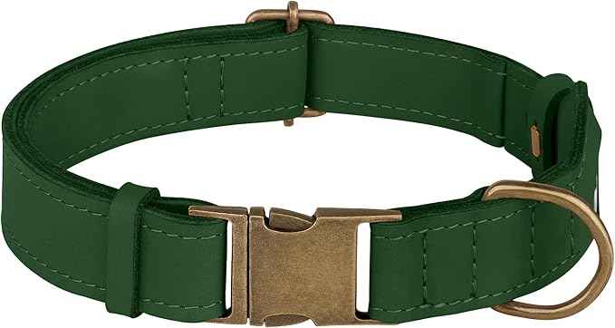AirTag Dog Collar - Genuine Leather Dog Collar with Apple AirTag Holder and Metal Buckle - Smart GPS Tracking Pet Collars (Dark Green, L, 17"-21" Neck Fit)