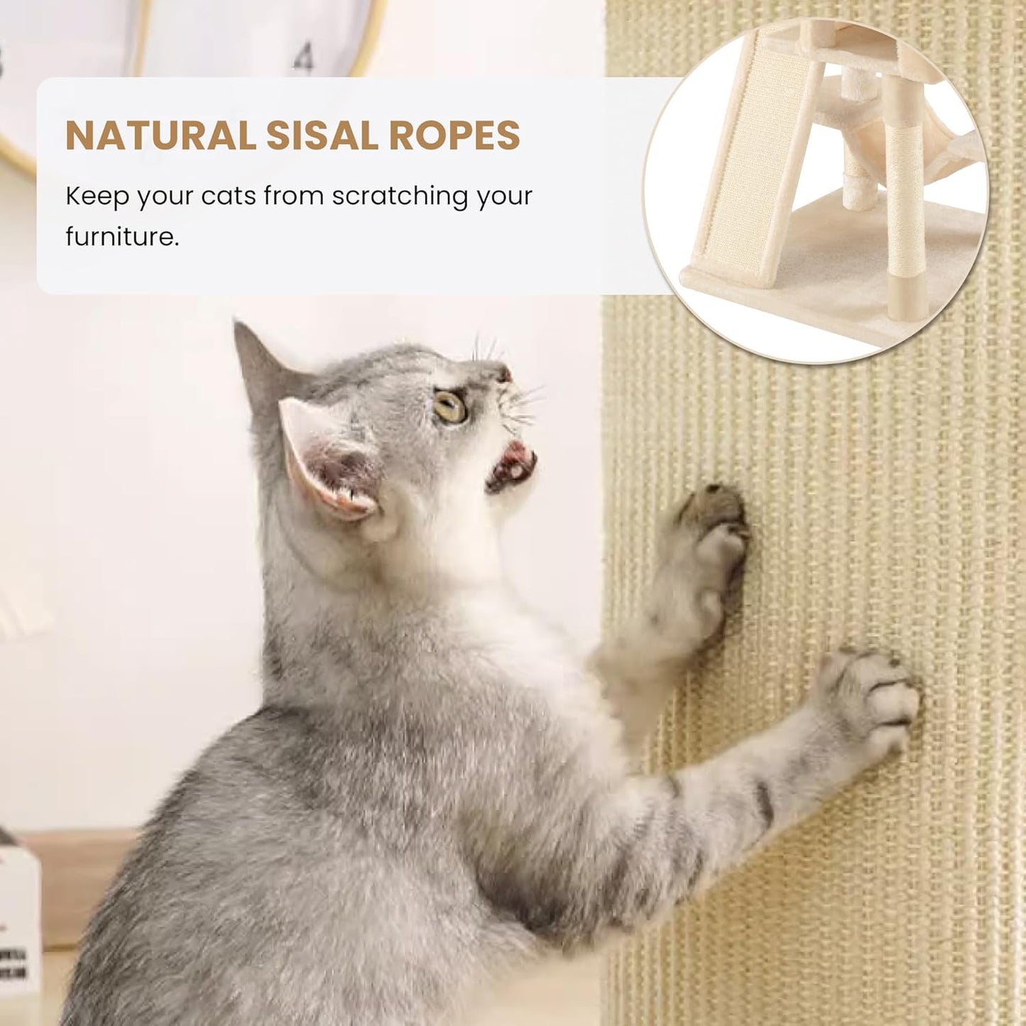 SHA CERLIN 65in Larger Cat Tree Tower Condo for Indoor Kitties/Multi-Level Furniture Activity Center with Wide Base/Cozy Plush Cat Perches/Baskets/Sisal Scratching Posts and Hammock/Beige