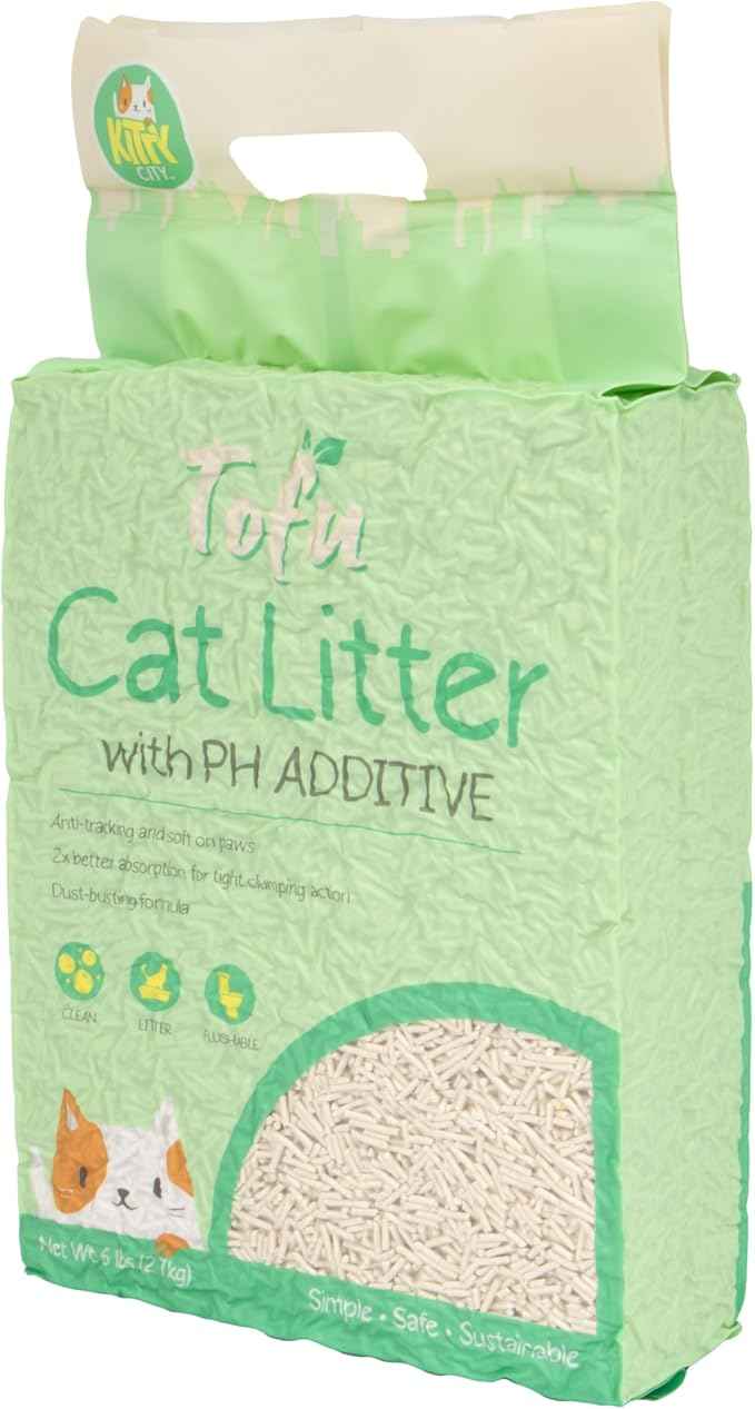 Kitty City pH Detecting Tofu Cat Litter, 100% Natural Plant-Based Formula, Fast Clumping, Low Dust, Flushable & Super Absorbent, 6 lb