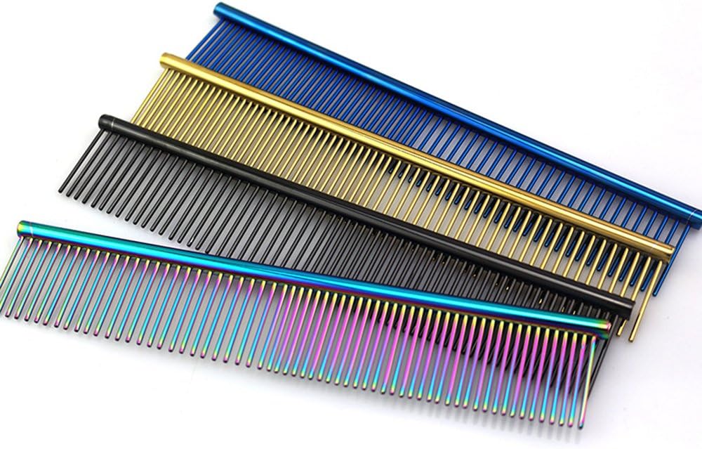 ZoCr Stainless Steel Pet Comb for Dogs Cats, Pet Grooming Comb with Different Spaced Rounded Teeth (Black)