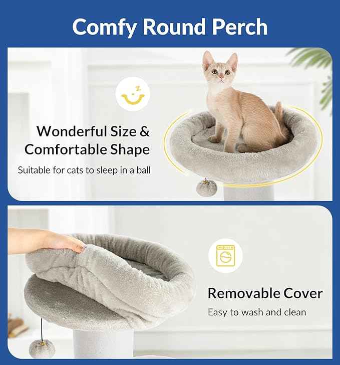 Cat Craft Cat Scratching Post with Bed Carpet Scratching Post with Perch Cat Pole for Indoor Cats Cat Tree Tower, Light Grey