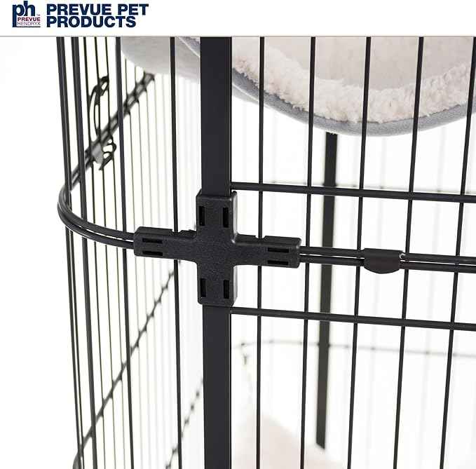 Prevue Pet Products Deluxe Cat Home - Cat Cage Home with 3 Levels, Spacious Indoor Pen, Includes Hammock, Durable & Easy to Clean Kennel, with Rolling Wheel Casters - Black
