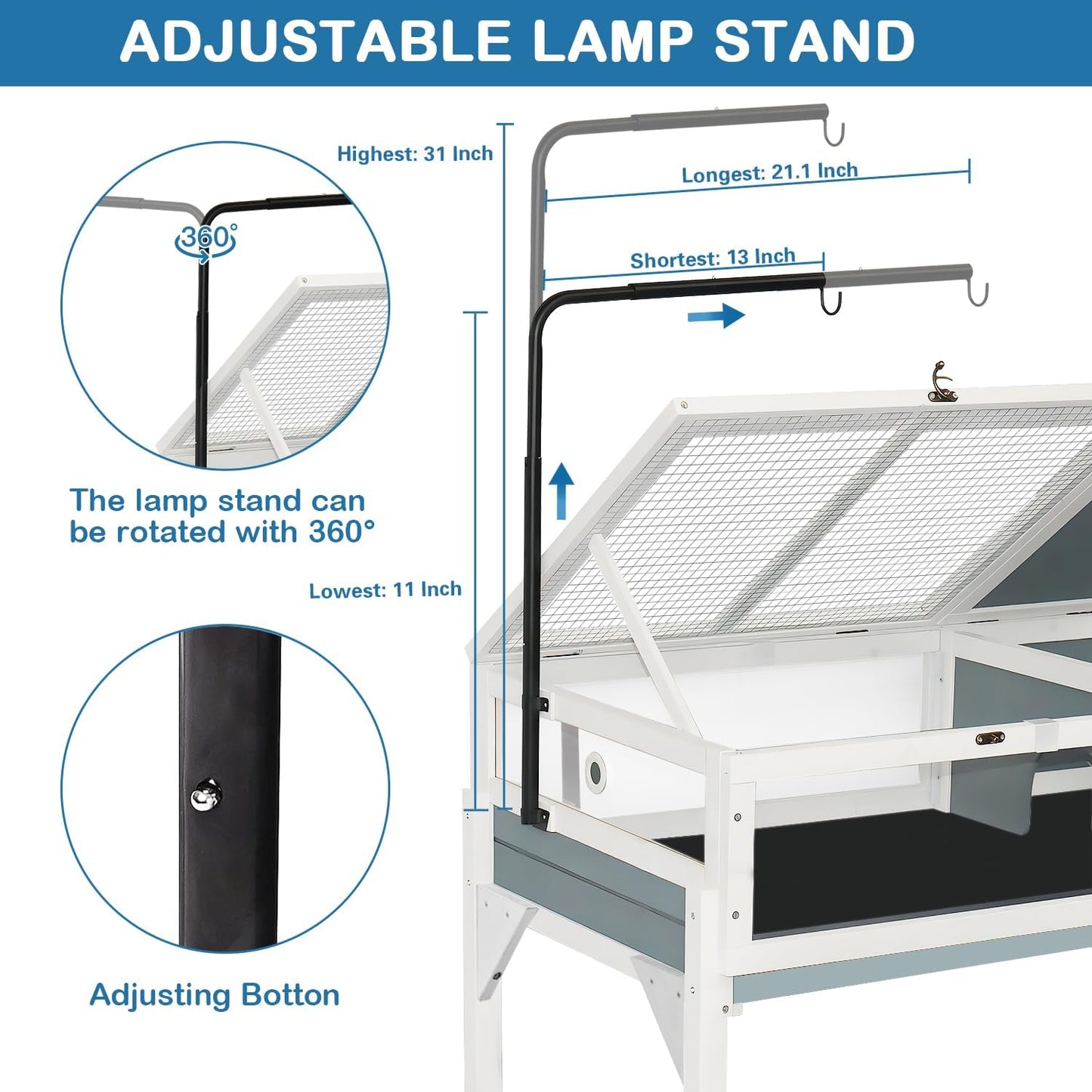 Tortoise Habitat Enclosure Turtle House Indoor Reptile Cage with Hygrothermograph Adjustable Lam Stand - FurryFun