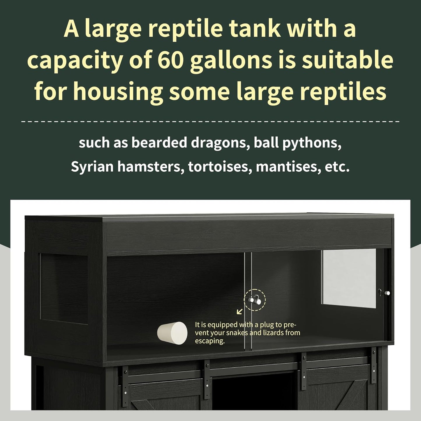 60 Gallon Reptile Terrarium with Stand, Terrarium Enclosure with Acrylic Doors, Storage Cabinet with Barn Door, Mesh Lid & Power Outlet – Vivarium Habitat for Medium Reptiles Black PX05RTB - FurryFun