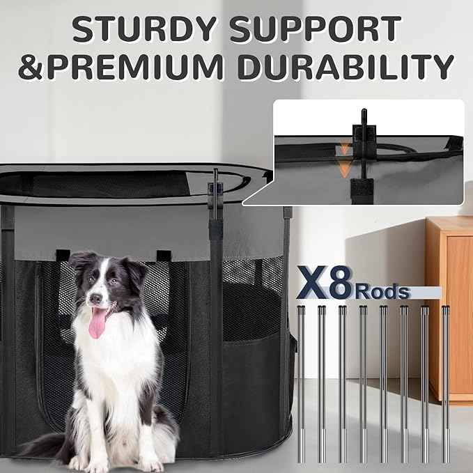Large Dog Cat Playpen Crate with Waterproof Pad,Portable Collapsible Pet Dog Cat Kennel Cage Tent,Suitable for Indoor Outdoor Travel Camping,Water-Resistant Breathable Shade Cover (Grey L)