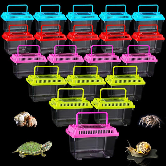 20 Pack Small Plastic Reptile Carrier Tarantula Enclosure Snake Breeding Box Hatching Container for Spider Fish Turtle Hermit Crab Bearded Dragon Lizard (5.1 x 3.5 x 3.5 Inch) - FurryFun