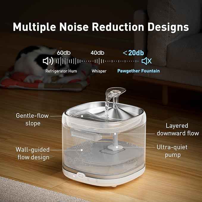 PAWGETHER® Cat Water Fountain, Ultra Quiet Pumpless Pet Water Fountain with Stainless Steel Tray, 67oz/2L Water Fountains for Cats Indoor with 360° Motion Sensor for Cats & Dogs (with Filter)