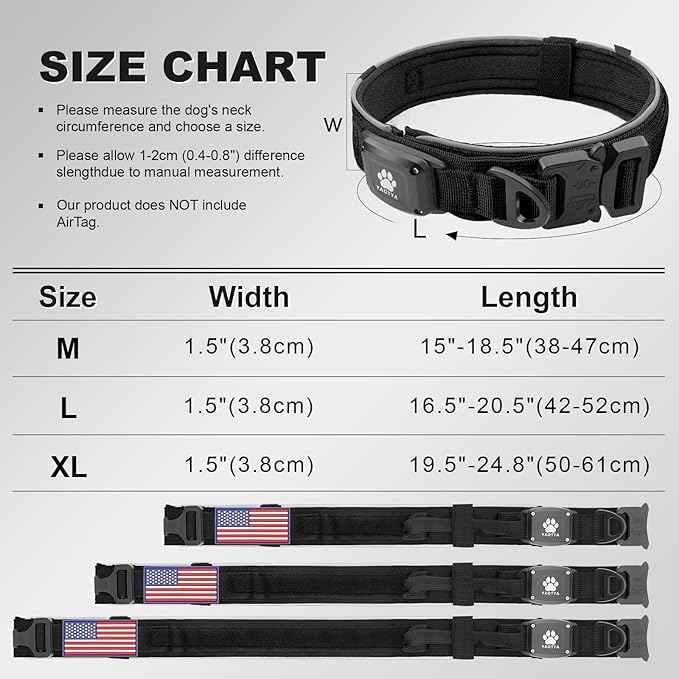 2026 Upgrade Dog Collar with IPX8 Waterproof AirTag Holder,Military Tactical Comfortable Control Handle and Ultra-Durable Metal Buckle/Night Reflective,GPS Collar for Medium to Large Dogs（Black/XL）