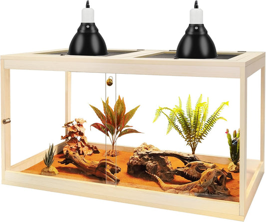 Prolee Reptile Terrarium Tank Up to 78 Gallon, Lizard Tank Bearded Dragon Tank with Metal Mesh Roof Door, Snake Tank with Lock Design (Oak, 27 Gallon Volume, 24 Inch Length) - FurryFun
