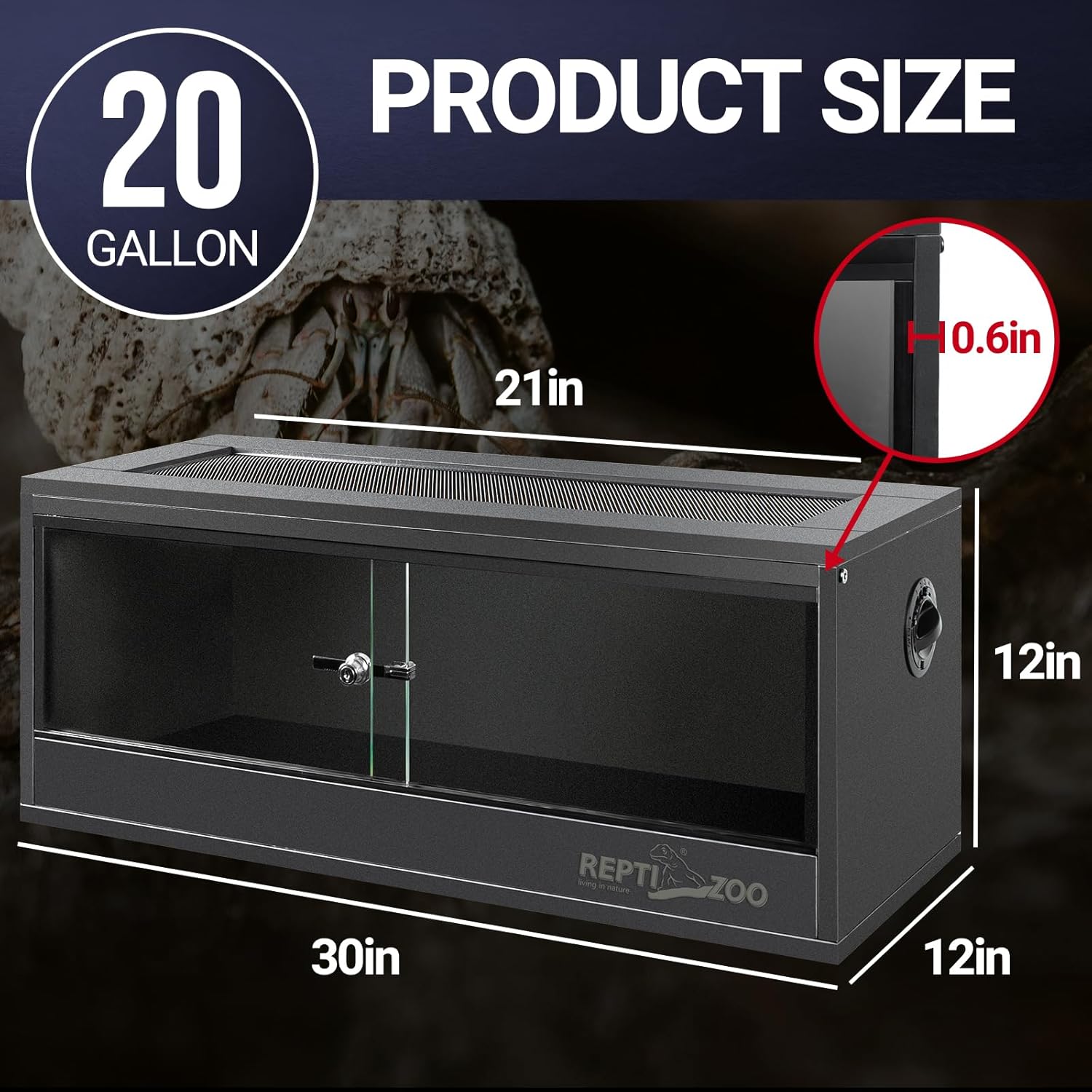 REPTI ZOO 20 Gallon PVC Reptile Tank, 30x12x12 inch Reptile Terrarium for Crested Gecko Frog Lizard Snake Turtle Hermit Crab, Leopard Gecko Enclosure with Sliding Door & Screen Ventilation - FurryFun