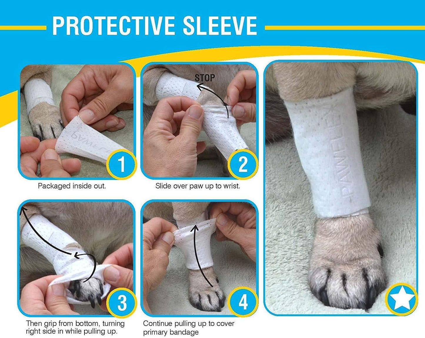 Protective Sleeve Tubular Cover - Bandages - for Dogs Cats and Other Pets First Aid Wound Care Comfortable Non-Adhesive Breathable & Water Resistant 18 Strips (yields 36-54 Covers)-(Large)