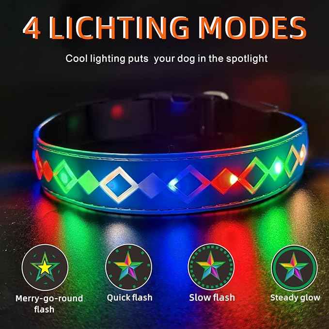 LED Dog Collar with AirTag Holder and Custom ID Tag, 15 Light Modes, Waterproof, Multiple Colors (Blue Pro, XL(19.7-23.6"))