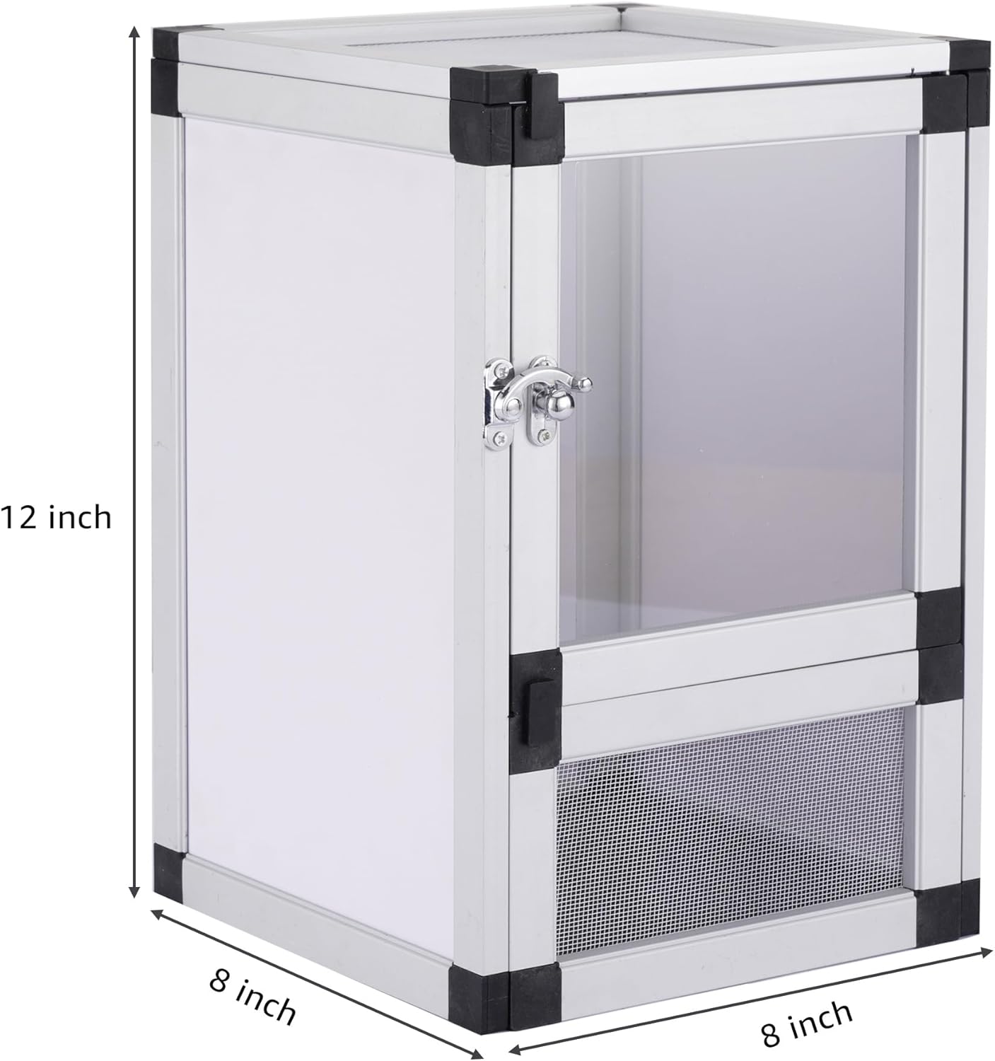 8" x 8" x 12" Bright White Reptile Cage, Rainforest Habitat with Acrylic Door, Ventilated Terrarium for Geckos, Frogs, Snakes, Easy Assembly - FurryFun