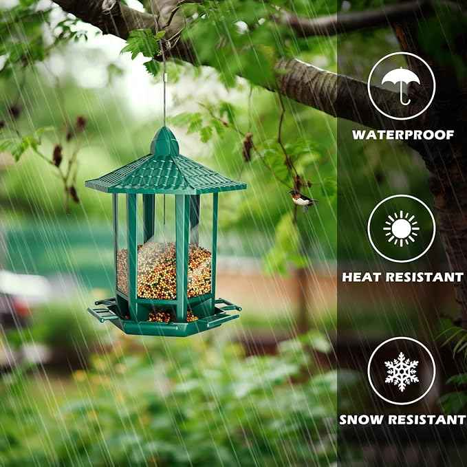 Birdream Bird Feeders for Outdoor Hanging, Pagoda Design Fun Installatio 2.5 LB Wild Bird Feeders, Attracting Wild Birds Cardinal Sparrows Finch Goldfinch Chickadee - Green