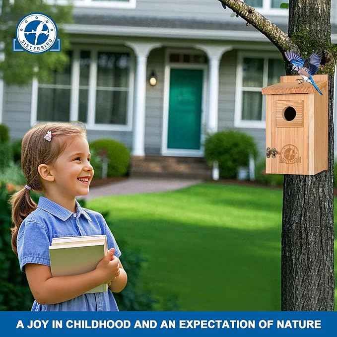 Bird Houses for Outside 1-1/2" Entrance Hole Cedar Wild BirdHouses with Wood Guard Outdoor Bluebird Wren Swallow Finch Assembly Required