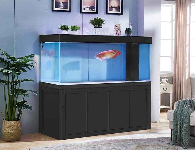 400 Gallon Glass Aquarium with Aluminum Cabinet - Including Sump for Filtration and Circulation, Plumbing, LED, Black