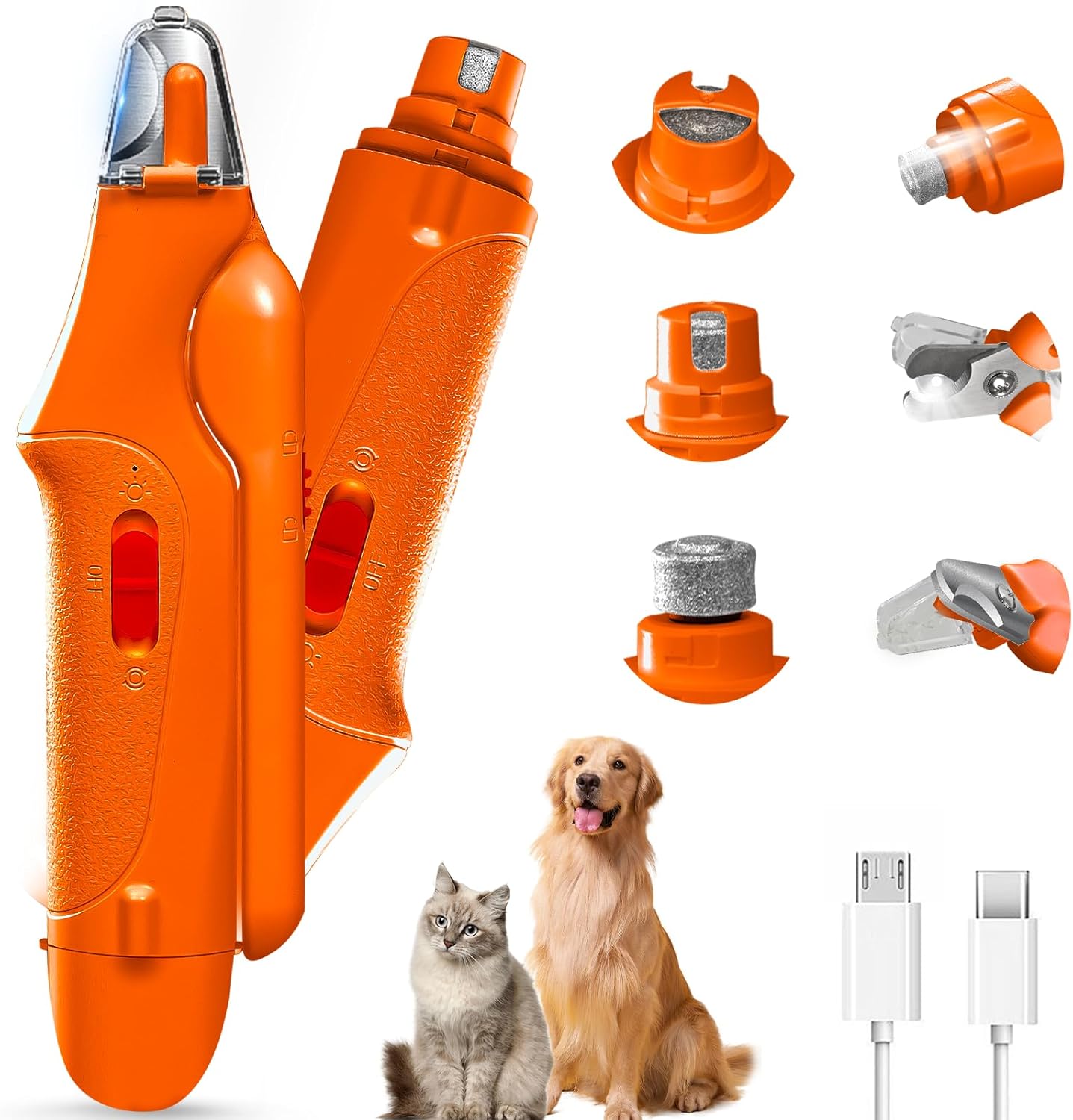 2-in-1 Cat Nail Clippers & Dog Nail Clippers Trimmers for Large Medium Small Dogs Cats Claw Trimmer Quick Sensor and Safety Guard USB Rechargeable with 2 LED Lights Dogs Nail Trimmer