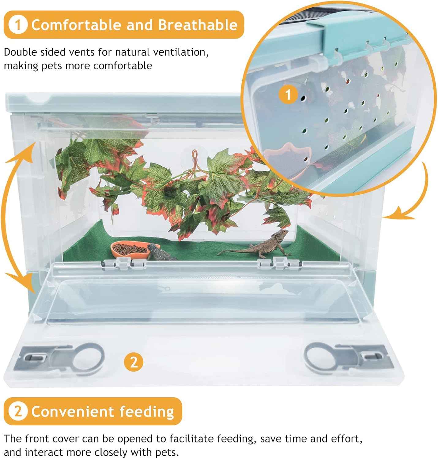 Travel Portable Foldable Terrarium Kits for Reptiles -Heat-Resistant Material, Easy to Move with Wheels, Includes Plant, Feeding Bowl, and Carpet for Snakes, Lizards, Tortoises, and Leopard