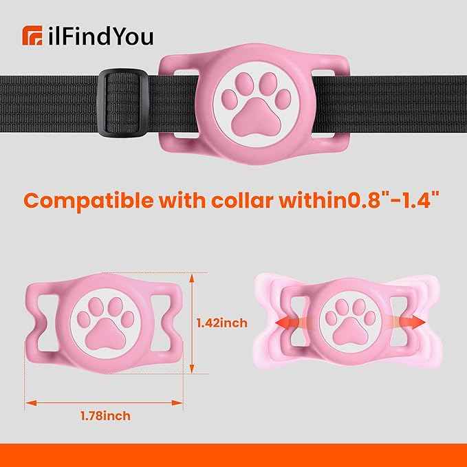 IP68 Waterproof Compatible with AirTag Dog Collar Holder, Silicone with AirTag Dog Holder for Apple AirTags (Pinkx2)