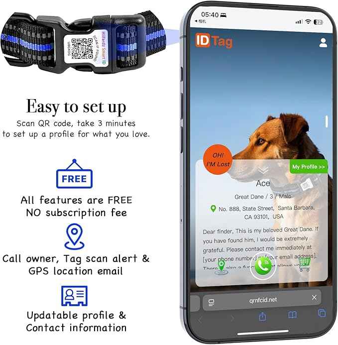 Reflective Dog Collar with QR Code, with Waterproof Holder, Soft Padded, Safety Locking Buckle, Durable, Adjustable & Free Pet Online Profile (Blue,M)