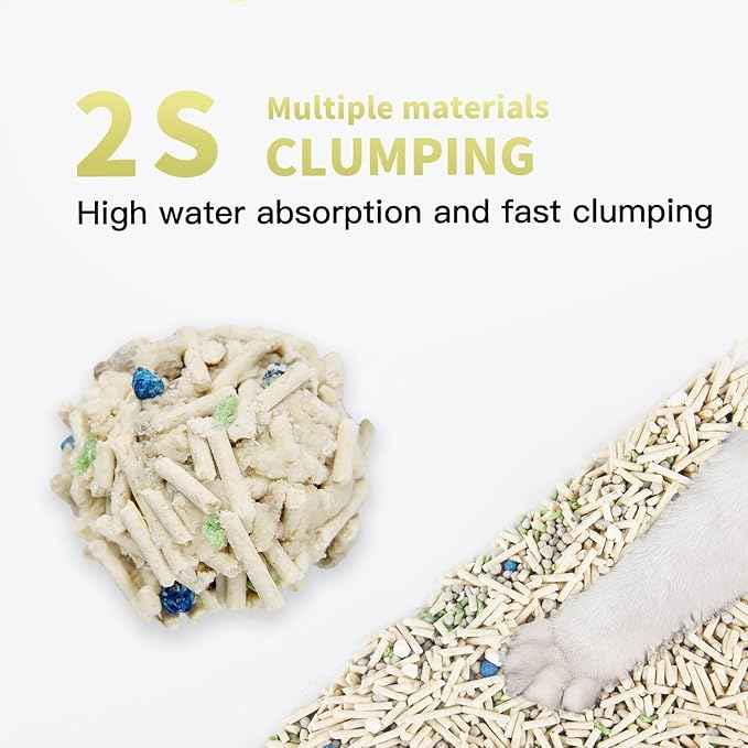 All For Paws Tofu Cat Litter, Low Tracking 2mm Small Particles, 55N Hardness, 24/7 Odor Lock 5-in-1 Deodorizing Blend, Fast Strong Clumping, Natural Plant Fiber, Safe for Cats, 12.3LBS(2 Pack)