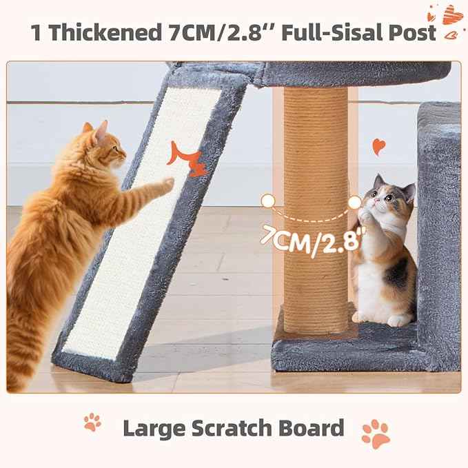 Taoqimiao Cat Tree for Indoor Cats, 55.1In Sturdy Cat Tower, Large Platform, Rotatable Round Condo with Large Scratch Board, Extended Cat House, Thickened Full-Sisal Scratching Post, Smoky Gray, F10G