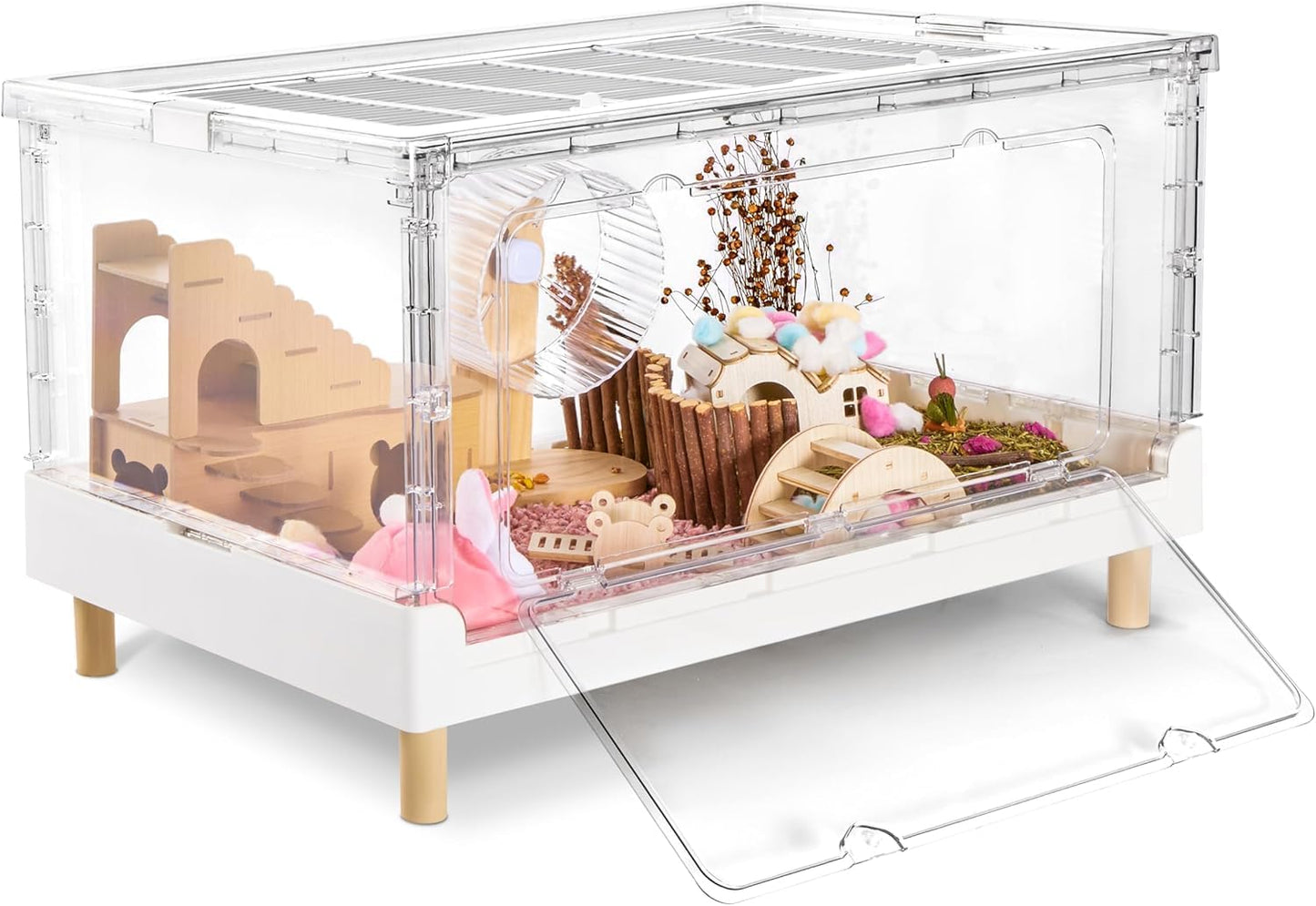 Hamster Cage & Guinea Pig Cages, Acrylic Cage for Small Animal Pets, Large Transparent Gerbil Cage and Habitats, Hedgehog, Dwarf Hamster, Rat, Mouse, Ferret, Bunny, Quail, Extendable, Stackable