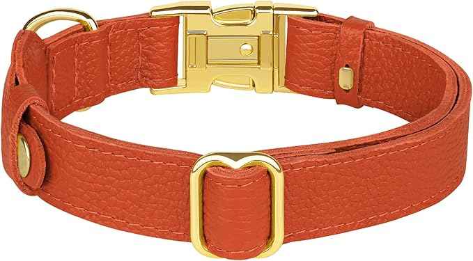 Leather Airtag Dog Collar - Soft Tracking Dog Collar with Apple AirTag Holder and Metal Buckle - Safety GPS Pet Collars for Small Medium Large Dogs Puppy Pink Red (Orange, XS, 9"-12" Neck Fit)
