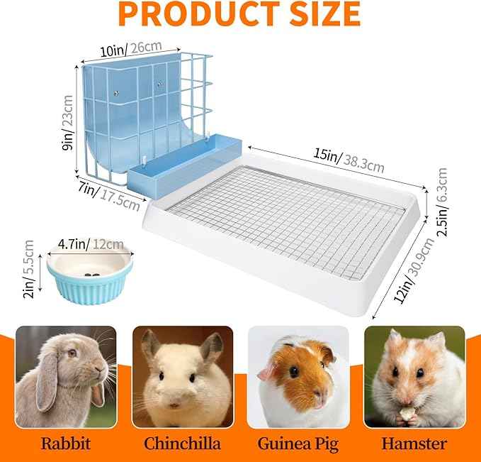 3 in 1 Rabbit Hay Feeder with Litter Box,Upgraded Metal Hay Rack & Litter Tray & Water Bowl,Quick Cleaning,Easy to Install,Bunny Supplies for Rabbit Guinea Pig Chinchilla Small Animals