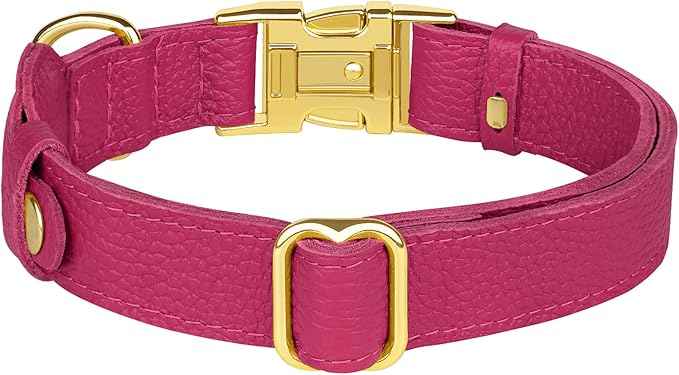 Leather Airtag Dog Collar - Soft Tracking Dog Collar with Apple AirTag Holder and Metal Buckle - Safety GPS Pet Collars for Small Medium Large Dogs Puppy Pink Red (Pink, S, 12"-15" Neck Fit)