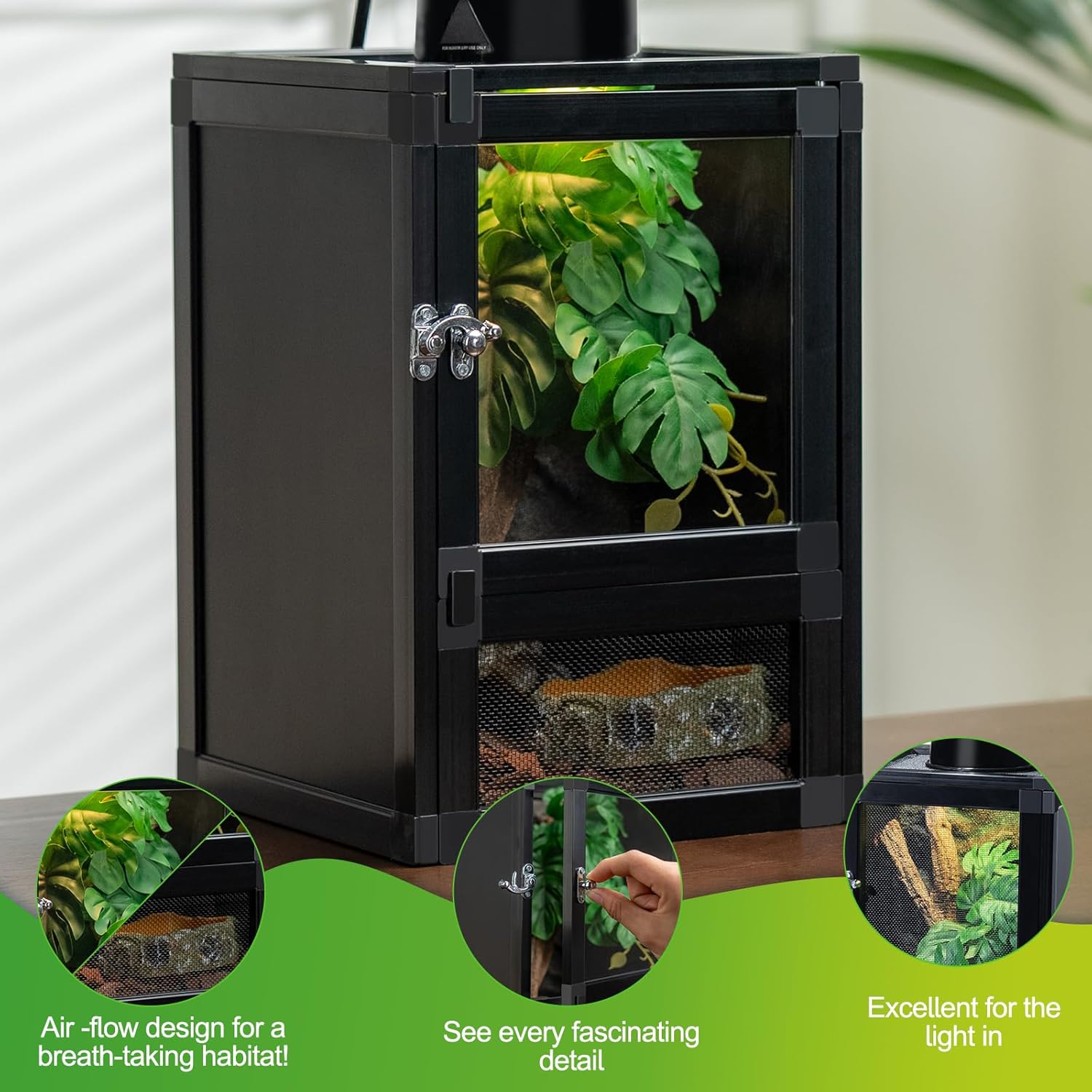 8" x 8" x 12" Small Reptile Cage Hatching Habitat, Screen & Acrylic Doors, Ventilated Terrarium for Lizards, Snakes, Frogs, Easy Assembly, Two Doors - FurryFun