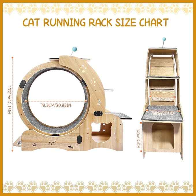 Cat Wheel 6-in-1 Upgraded Exercise Wheel for Indoor Cats: Large Treadmill with Silent Running Wheel, Perfect Cat Furniture & Toy for Endless Fun & Fitness