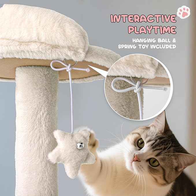 MoNiBloom 77 Inch Cat Tree Tower for Indoor Cats Large Adults, Tall Cat Tower with Scratching Post, Multi-Level Furniture Activity Center with Cat Condo Pet Play House, Beige