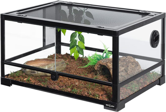 REPTI ZOO Full Glass 20 Gallon Reptile Tank, Front Opening Reptile Terrarium 24" x 18"x 12", Double Hinged Opening Doors & Top Screen Ventilation Escape Proof Lid - FurryFun