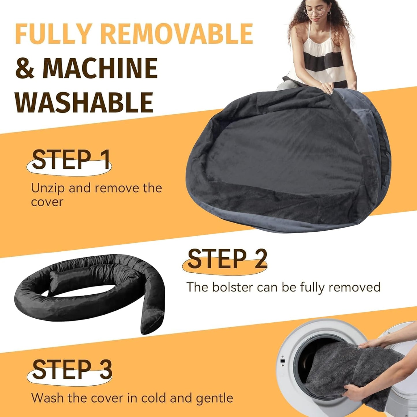 Orthopedic Waterproof Large Dog Bed: Washable Dog Bed with Bolsters - XXL Orthopedic Removable Cover for Medium Large Sized Pet - Non-Slip