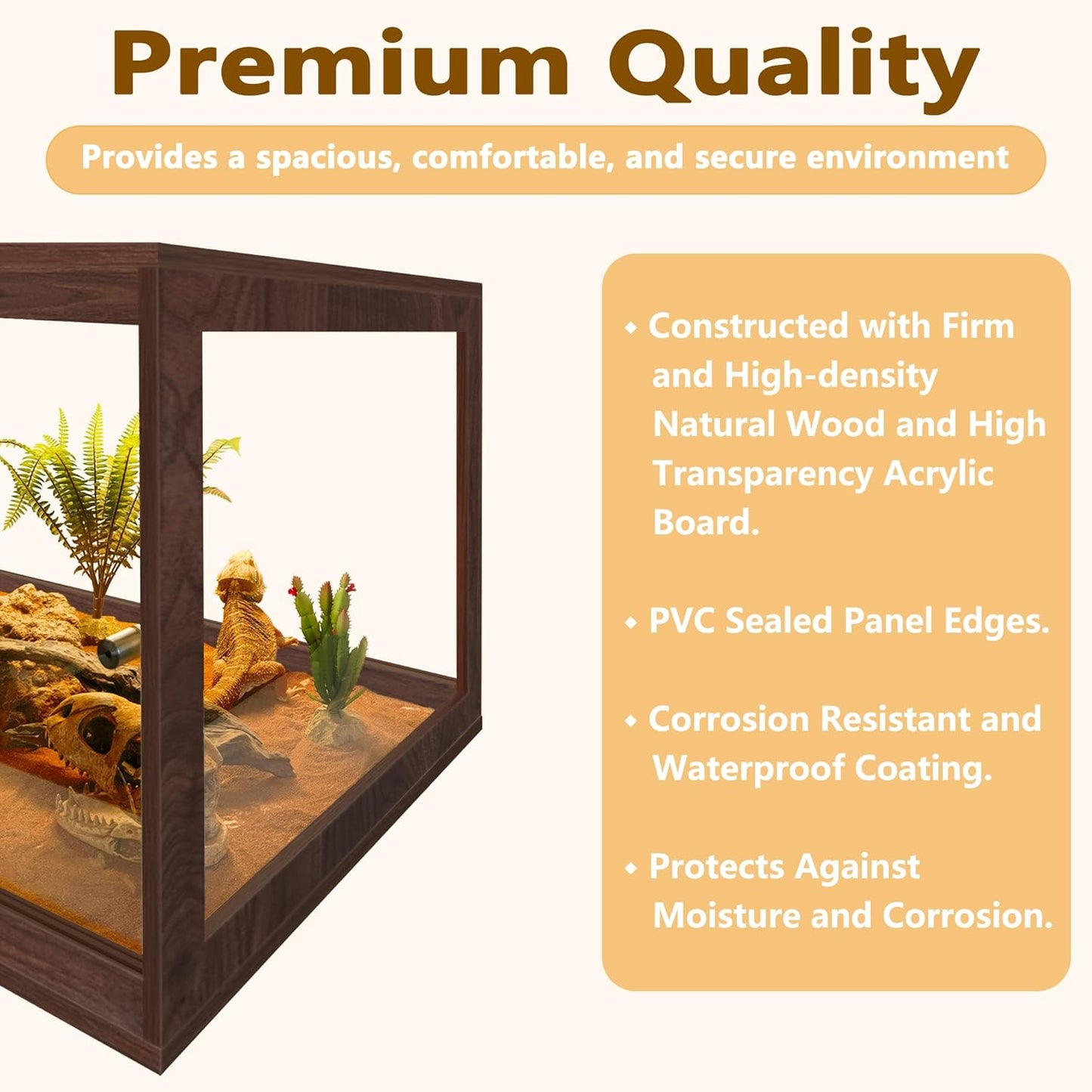PROLEE Bearded Dragon Tank,27 Gallon Reptile Tank with Meatl Mesh Roof and Front Sliding Door, Anti-Scratch Lizard Tank,Spacious Reptile Enclosure for Snakes,Lguanas, Chameleons(Walnut) - FurryFun