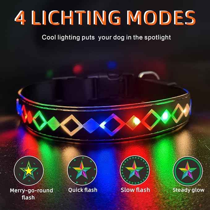 LED Dog Collar with AirTag Holder and Custom ID Tag, 15 Light Modes, Waterproof, Multiple Colors (BLACK Pro, S(7.87-11.8"))
