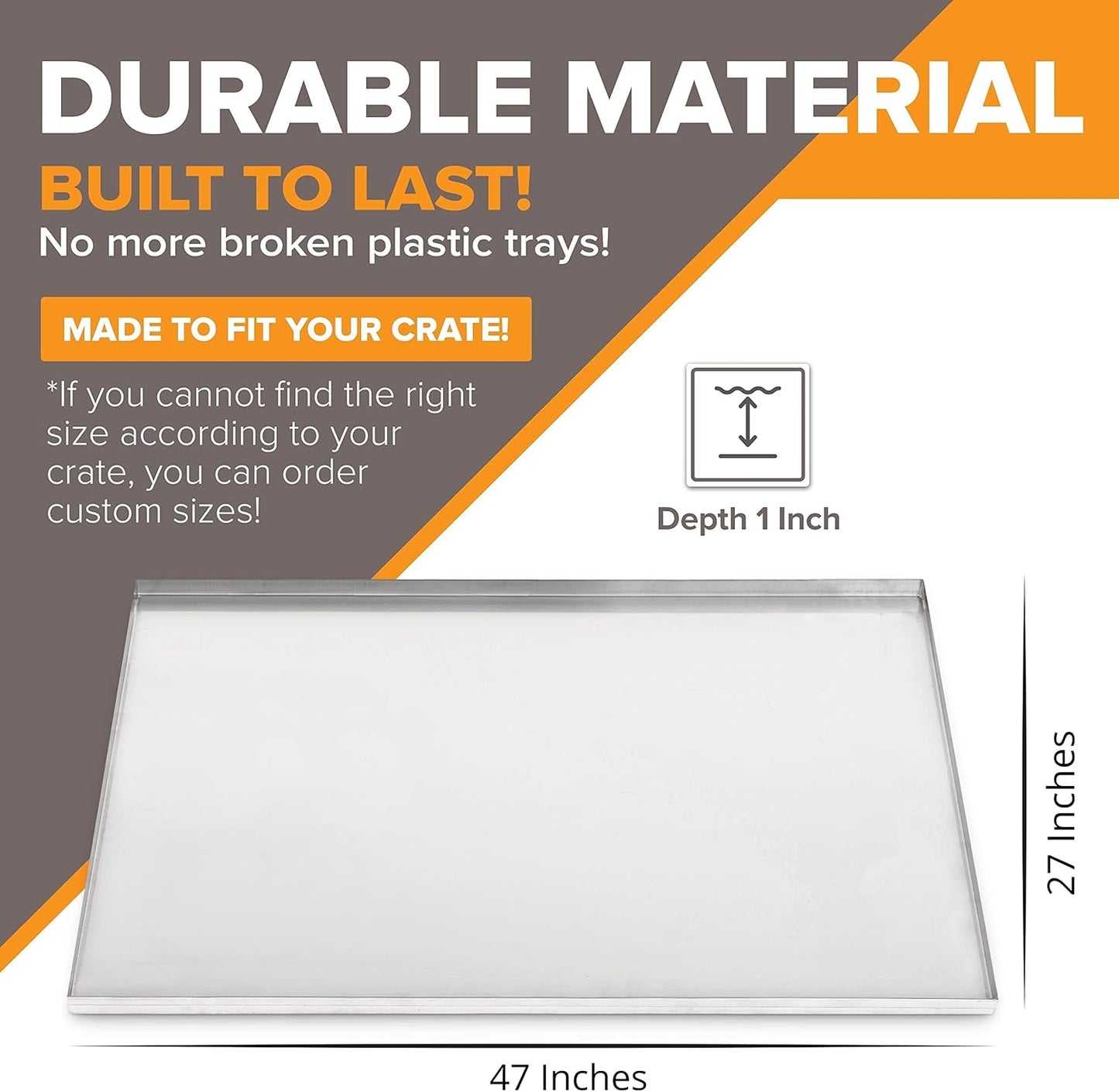47" x 27" Metal Replacement Dog Crate Pan Chew Proof Crack Proof Pet Kennel Tray Central Dog Training Crate Pan Pet Supplies, Galvanized, 1" H
