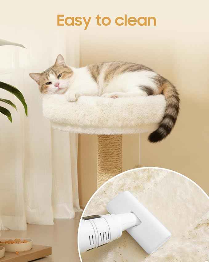 Cat Tree, 34.3 Inches Cat Tower with Scratching Post, Condo, Interactive Hanging Ball, Plush Perch for Indoor Large Cats, Beige