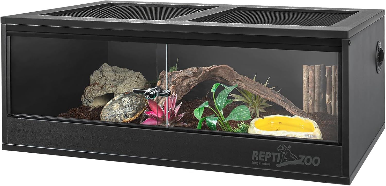 REPTI ZOO 35 Gallon PVC Reptile Tank, 36x18x12 Reptile Terrarium for Crested Gecko Leopard Gecko Frog Lizard Snake Turtle Hermit Crab, Reptile Enclosure with Sliding Door & Screen Ventilation, Black - FurryFun